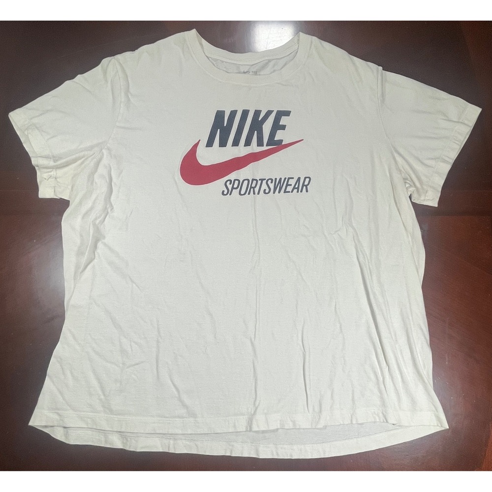 Nike Sportswear Graphic T-Shirt Womens 3XL Off White Red Swoosh Logo Tee Flaw